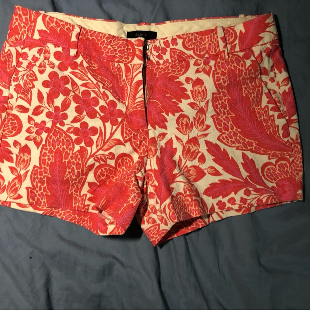 J. Crew Coral and Cream Floral High-Waist Shorts